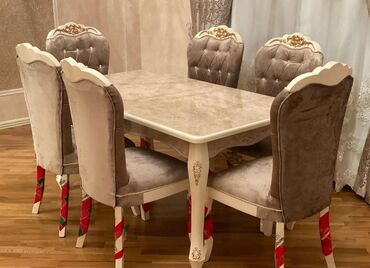 taxta stul stol: Qonaq otağı üçün, Yeni, Açılan, Dördbucaq masa, 6 stul, Azərbaycan