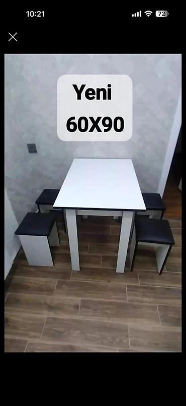 yemək masasi: Mətbəx üçün, Yeni, Açılmayan, Dördbucaq masa, 4 stul — 1