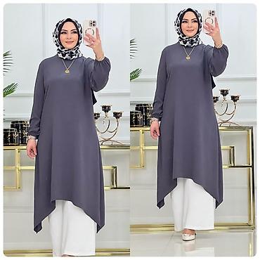 baş ortuyu: Asimmetrik kəsimli tunik – rahat və zərif günlük tərz - Model: Uzun — 1
