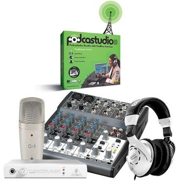 студийный микрофон и звуковой карту: Набор BEHRINGER Podcastudio из Германии с FireWire-аудиоинтерфейсом
