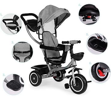 trakice za bebe: ECOTOYS 2u1 tricikl sa rotirajućim sedištem i sklopivom tendom – Gray — 7