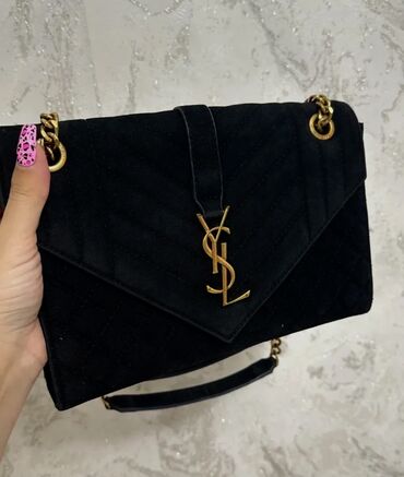 черная майка с бахромой: Классическая сумка, Saint Laurent, Материал: Замша, Женские