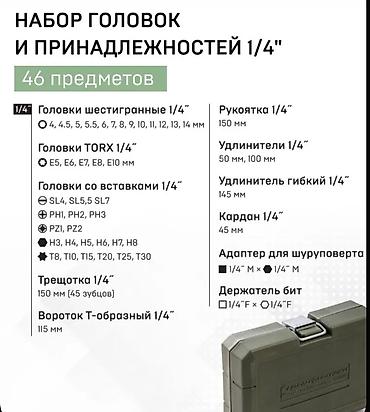 Инструменттердин топтому: Набор головок и принадлежностей 1/4" в кейсе, 46 предметов (арт — 3