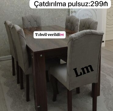 stol destleri: Qonaq otağı üçün, Yeni, Açılan, Dördbucaq masa, 6 stul