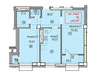 81: 2 комнаты, 70 м², Асанбай мкр Элитка, 15 этаж, ПСО (под самоотделку) — 1