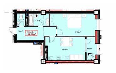 снять жилье в кыргызстане: 1 комната, 59 м², Элитка, 9 этаж, ПСО (под самоотделку)