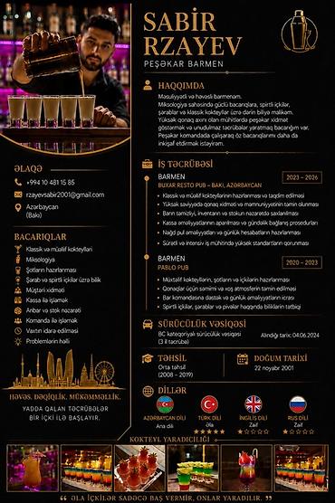 otel xadime: Barmen, 24 yaş, 5 ildən artıq təcrübə — 1