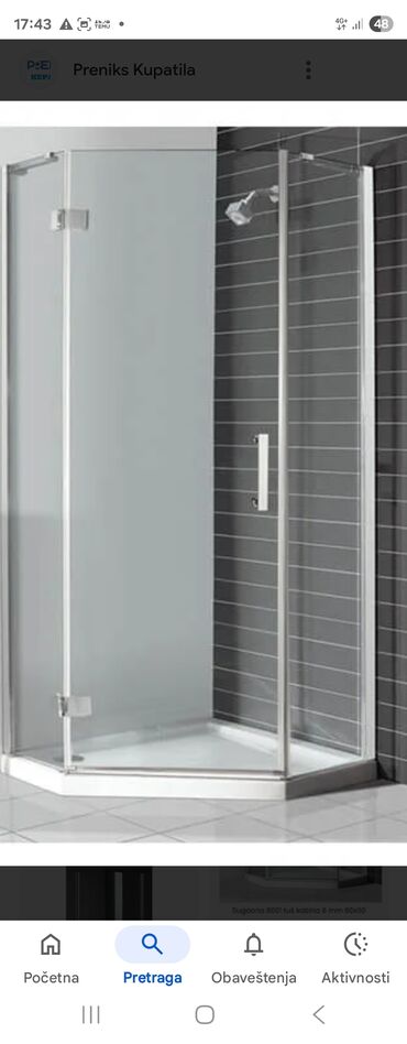 Tuš kabine i paravani: Petougaona tus kabina 90x90 NOVO, debljina stakla 4 mm,ima diht traku — 17