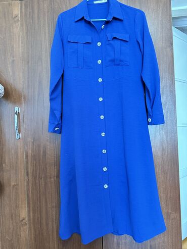 коктейльное платье синего цвета: Повседневное платье, Осень-весна, Длинная модель, Платье-рубашка, S (EU 36), M (EU 38), L (EU 40)