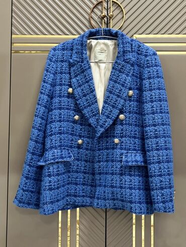 deri pencekler: Mavi tweed qadın pencəyi - Material: qalın teksturalı tweed parça, iç