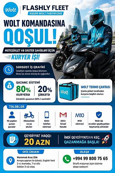 Əməkdaş axtarışı (vakansiyalar): Moto-kuryer tələb olunur, Gündəlik ödəniş, Təcrübəsiz — 1