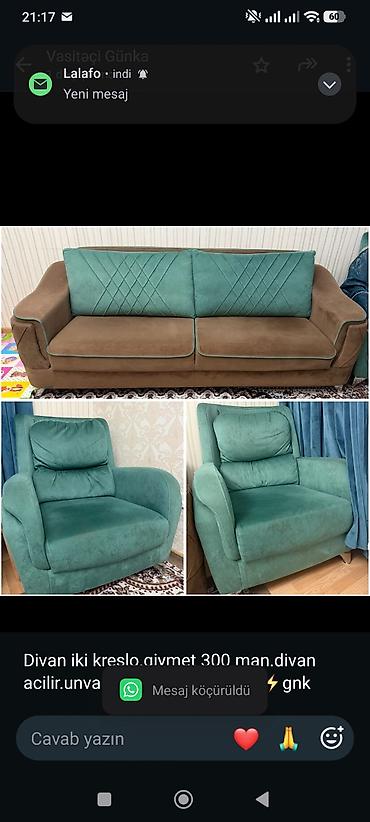 Divan iki kreslo.qiymet 300 man.divan acilir.unvan 20