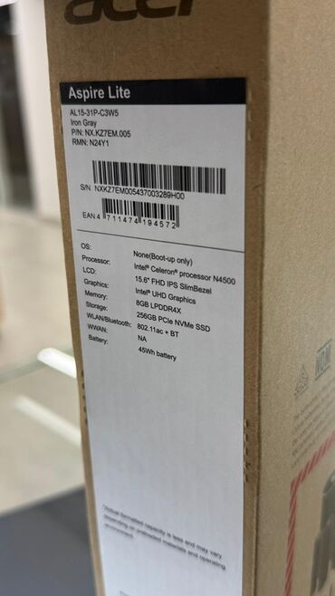 ноутбук срочно: Ноутбук, Acer, 8 ГБ ОЭТ, Intel Celeron, 15.6 ", Татаал эмес тапшырмалар үчүн, эс тутум NVMe SSD