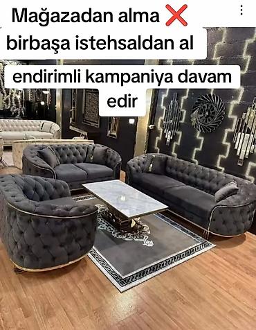 Lüks oturma dəsti – klassik tufting dizaynlı, qara/antrasit məxməri