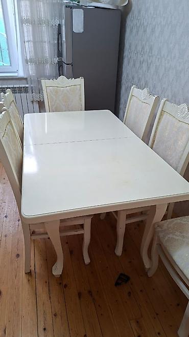 Qonaq otağı üçün, İşlənmiş, Açılan, Dördbucaq masa, 6 stul