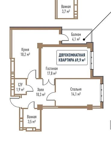2 8: 2 комнаты, 69 м², Технопарк Элитка, 7 этаж, Требуется ремонт — 2