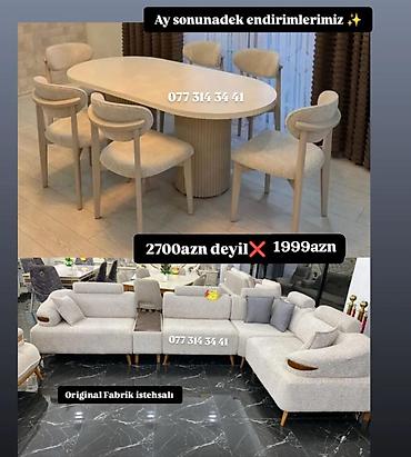 Masa və oturacaq dəstləri: Masa və 6 stul dəsti – Xmd • Komplekt: 1 yemək masası + 6 ədəd stul — 144