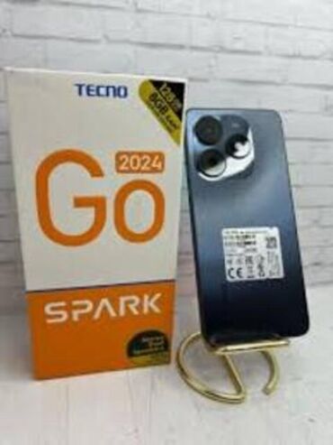 faizsiz kredit telefonlar: Tecno Spark Go 2024, 128 ГБ, цвет - Черный, Гарантия, Отпечаток пальца, Беспроводная зарядка