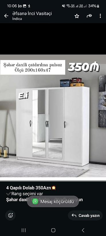 skaflar: Düz dolab, Yataq otağı üçün, Açılan, Quraşdırıla bilən, 4 qapılı — 1