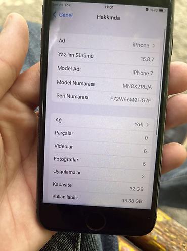 Apple iPhone: IPhone 7, 32 GB, Jet Black, Barmaq izi — 7
