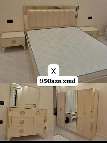 pemo luks: Yataq otağı dəsti – krem rəngli, qızılı dekorlu lüks dizayn Komplekt — 1