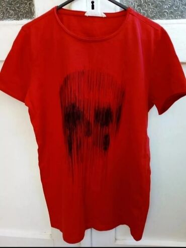 sivo odelo musko: Short sleeves T-shirt, M (EU 50), color - Red, Cotton