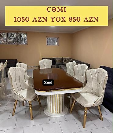 taxt 2ci əl: Yemək otağı dəsti – masa və 6 ədəd stul. - Masa: parlaq tünd qəhvəyi — 1