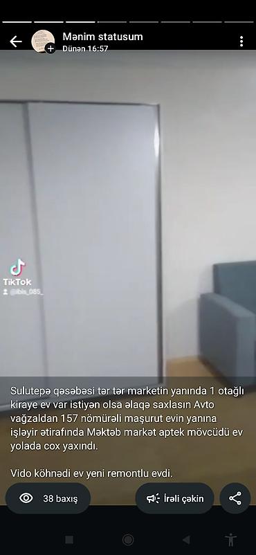 bakida menzil: Kirayə 1 otaqlı mənzil – Sulutəpə qəsəbəsi, Tər-Tər marketin yanında — 3