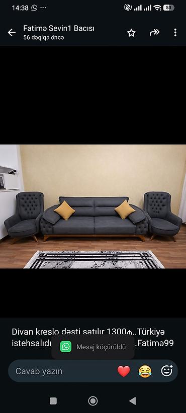 Мебель для дома: Divan kreslo dəsti satılır 1300₼. Türkiyə istehsalıdır. Ünvan Bayıl — 1