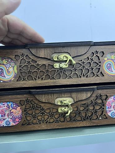 ev esalari: Taxta bəzəkli çox bölməli qutu - Material: tünd rəngli ağac/MDF, üst — 4