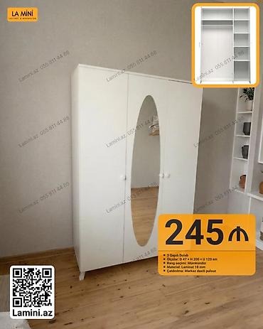 Mebel: Ağ rəngdə 3 qapılı dolab - Ön hissədə böyük oval güzgü - Daxili — 1