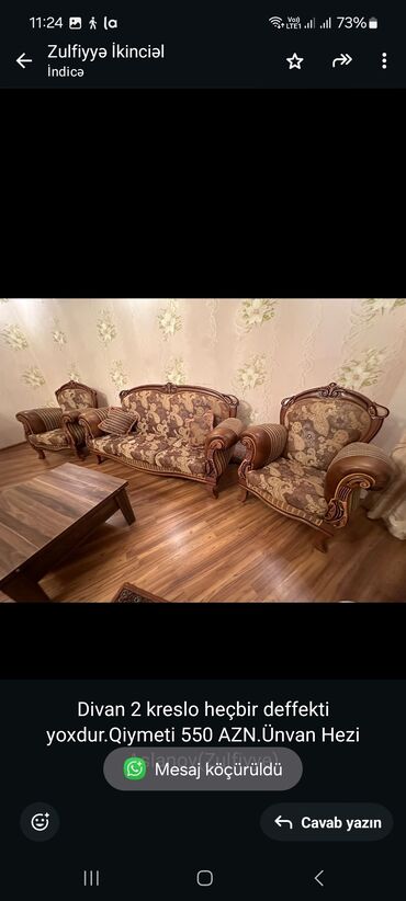 Qonaq otağı dəstləri: İşlənmiş, Divan, 2 kreslo