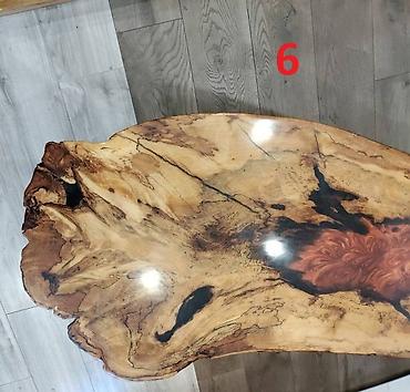 Setovi stolova i stolica: Slika 1-2-3-• Ploča Stola od punog drveta Mazera sa zelenom epoxy — 8