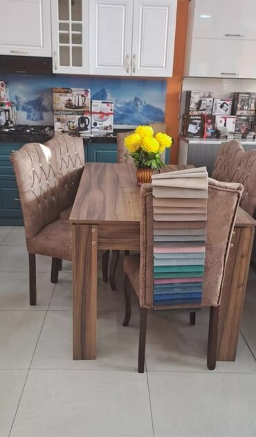 Masa və oturacaq dəstləri: Qonaq otağı üçün, Yeni, Açılmayan, Dördbucaq masa, 6 stul — 2