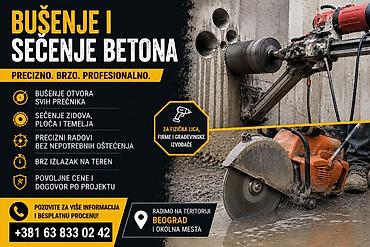 Bušenje i sečenje betona – precizno, brzo i profesionalno. Usluge: -