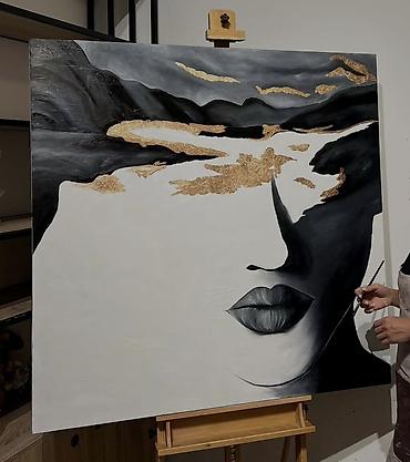 it sekilleri: Məhsul: Abstrakt portret tablo - Ölçü: 120x120 - Texnika: kətan — 1