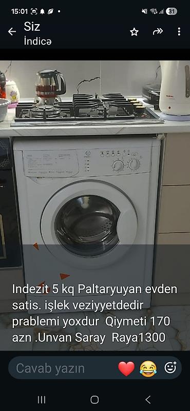 ehtiyaci olana verilir: Indesit paltaryuyan maşın – 5 kq yükləmə həcmi. Ön yükləməli, mexaniki — 1