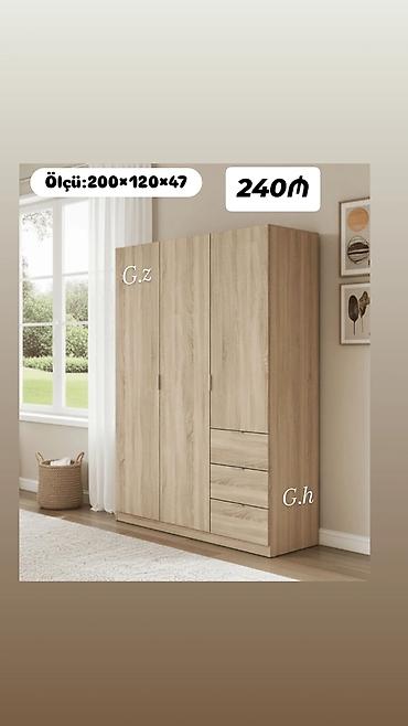 tebii guller: Təbii ağac teksturalı paltar şkafı - Ölçü: 200×120×47 sm (şəkildə — 1