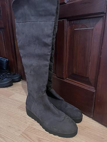 mckinley winter boots: Jednom nosene zenske čizme preko kolena – tamnosive, semiš (sličan — 1