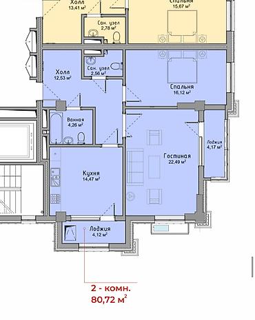 2 8: 2 комнаты, 80 м², Асанбай мкр Элитка, 7 этаж, ПСО (под самоотделку) — 2