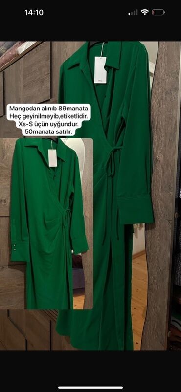 Пиджаки: Mango brendindən yaşıl rəngli qadın paltarı. - Sarafan tipli, qatı