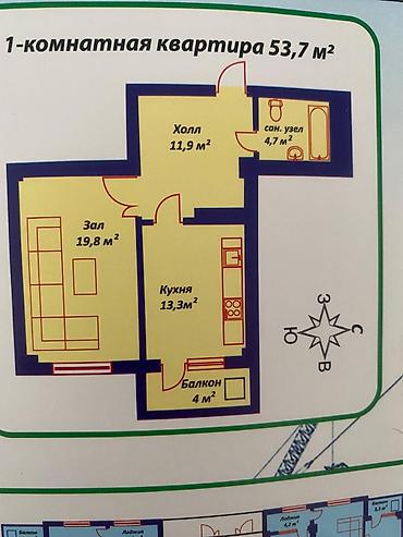 Продажа квартир: 1 комната, 53 м², Элитка, 12 этаж, Евроремонт at lalafo.kg — 2 Продажа квартир: 1 комната, 53 м², Элитка, 12 этаж, Евроремонт — 2