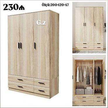 taxta dolab: Təbii ağac teksturalı 3 qapılı paltar dolabı. Ölçü: 200×120×47 sm — 1