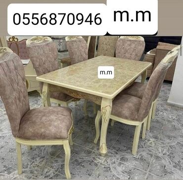 Masa və oturacaq dəstləri: Qonaq otağı üçün, Yeni, Açılmayan, Dördbucaq masa, 6 stul — 13