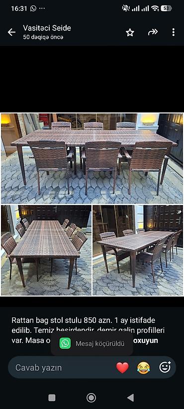 Rattan bag stol stulu 850 azn. 1 ay istifade edilib. Temiz lalafo.az -da Rattan bag stol stulu 850 azn. 1 ay istifade edilib. Temiz