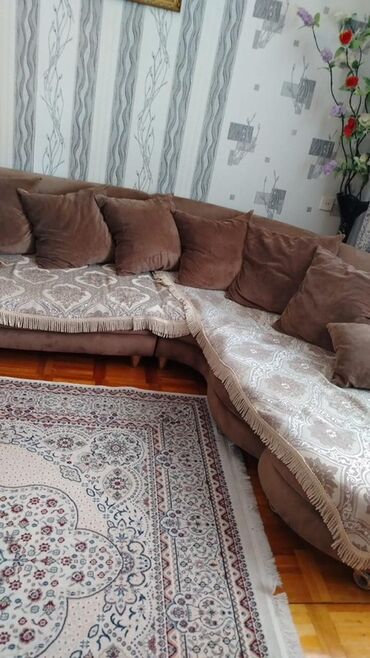 ikinci el mebil: Угловой диван, Б/у, Нераскладной, Без подьемного механизма, Велюровая ткань, Нет доставки
