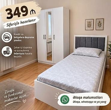 Yataq otağı üçün zövqlü və funksional mebel dəsti. Dəstə tək nəfərlik