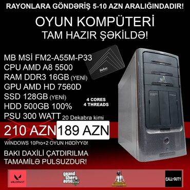 Masaüstü kompüterlər və iş stansiyaları: Oyun üçün Kompüter "AMD A8 5500 HD7560D 128GB SSD 500GB HDD” Dekabr -da lalafo.az — 1 Masaüstü kompüterlər və iş stansiyaları: Oyun üçün Kompüter "AMD A8 5500 HD7560D 128GB SSD 500GB HDD” Dekabr — 1