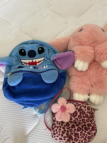 Uşaq cantalari - Yumşaq plüş materialdan mavi “Stitch” temalı uşaq