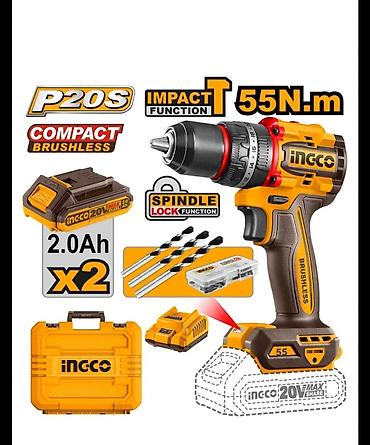 drel ingco: INGCO P20S 20V fırçasız zərbəli akkumulyatorlu matkap-vintaçan - — 1